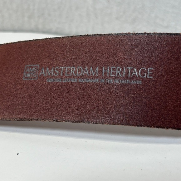 Amsterdam Heritage Leather Belt Brown Size 85 Round Buckle Handmade - Picture 9 of 11